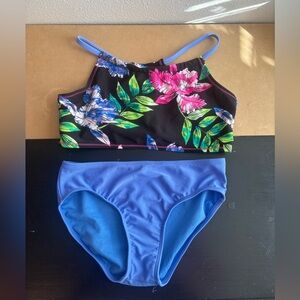 Art Class Floral Bikini - Black and Blue Girls size large/ xl